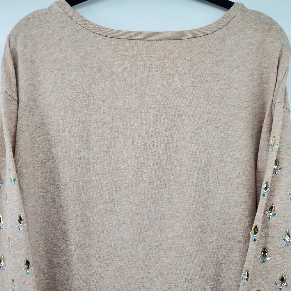 VS Pink Y2K Athletic Oversized Logo Jeweled Long Sleeve Sweatshirt Oatmeal Tan S - Picture 8 of 9